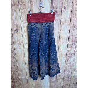 Boho 100% Cotton Wide Legged Pants Pull-on Pants Elephants Peacock Women's S